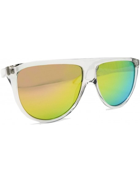 Aviator Modern Oversize Flat Top Neutral Color Flat Lens Aviator IL1026 - Clear/ Mirrored Magenta - CG18LEKNR0Q $16.74