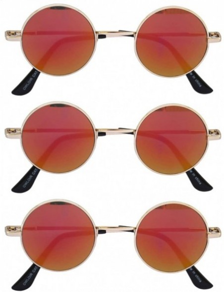 Round Set of 3 Pairs Round Retro Vintage Circle Sunglasses Colored Metal Frame Small model 43 mm - CG184ZSGIOS $10.43