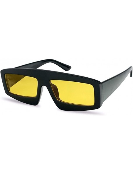 Oversized Futuristic Chunky Rectangular Sleek Sunglasses Retro Unisex Style Assorted Color Glasses - Black Frame - Yellow - C...
