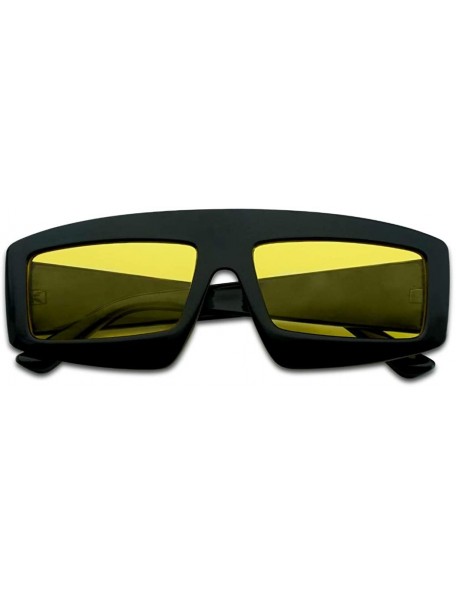 Oversized Futuristic Chunky Rectangular Sleek Sunglasses Retro Unisex Style Assorted Color Glasses - Black Frame - Yellow - C...