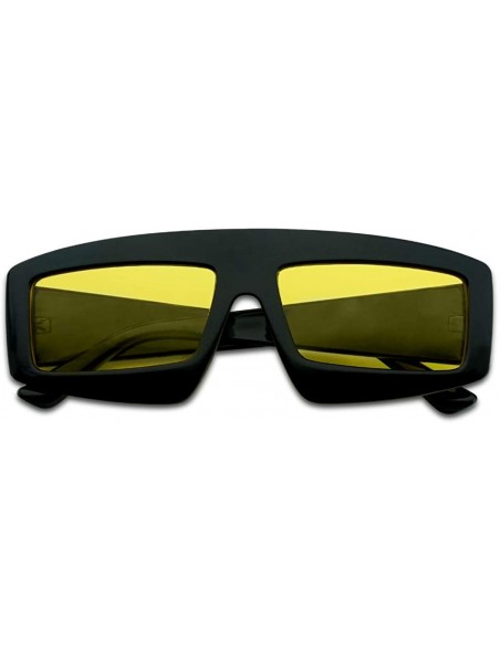 Oversized Futuristic Chunky Rectangular Sleek Sunglasses Retro Unisex Style Assorted Color Glasses - Black Frame - Yellow - C...