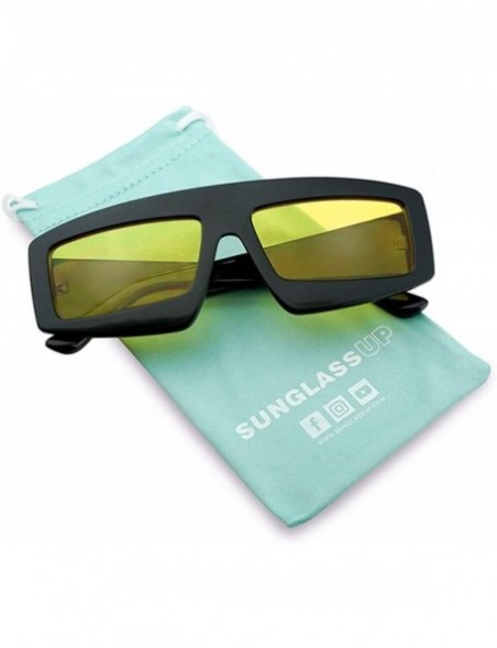Oversized Futuristic Chunky Rectangular Sleek Sunglasses Retro Unisex Style Assorted Color Glasses - Black Frame - Yellow - C...