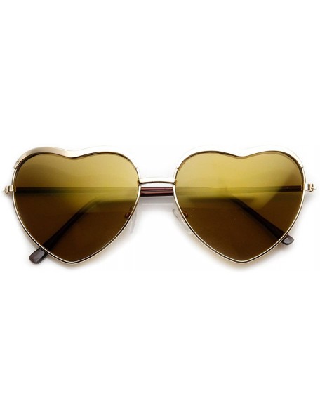 Oversized Womens Fashion Metal Heart Shaped Color Mirror Sunglasses - Gold Brown - CZ11OI2EQ49 $10.57