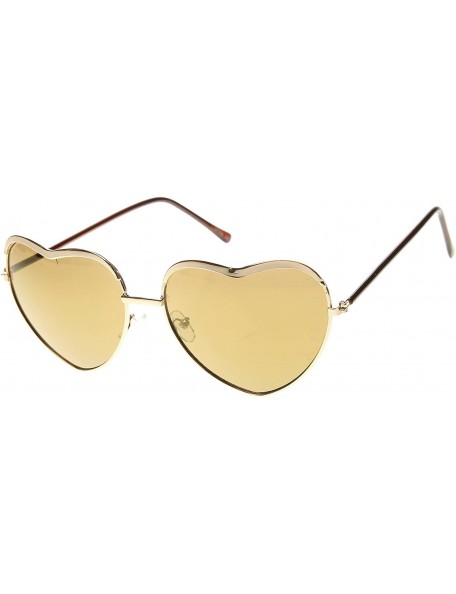 Oversized Womens Fashion Metal Heart Shaped Color Mirror Sunglasses - Gold Brown - CZ11OI2EQ49 $10.57