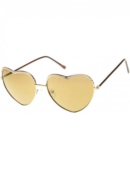 Oversized Womens Fashion Metal Heart Shaped Color Mirror Sunglasses - Gold Brown - CZ11OI2EQ49 $10.57