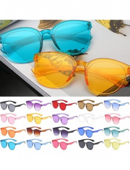 Rimless Men's and women's Candy Color Rimless Conjoined Transparent Sunglasses One Piece Unisex Neon Colors Eyewear - D - CY1...