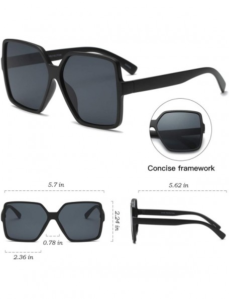 Cat Eye Square Oversized Sunglasses for Women Men Flat Top Fashion Shades - Black Frame/Black Lens - C118RDC8K4A $10.14