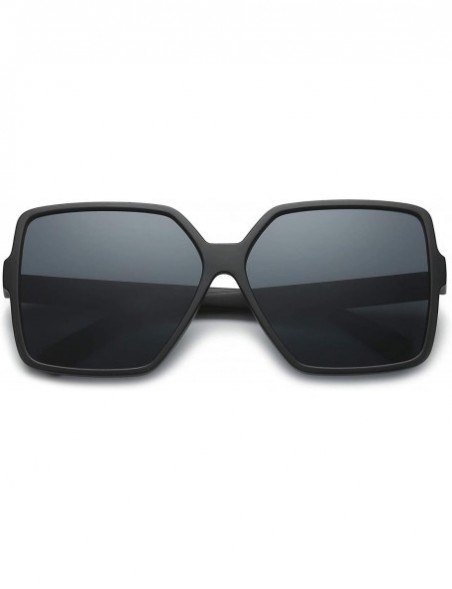 Cat Eye Square Oversized Sunglasses for Women Men Flat Top Fashion Shades - Black Frame/Black Lens - C118RDC8K4A $10.14