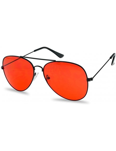 Sport Classic Aviator Sunglasses Metal Frame Color Therapy Tinted Lens Eyeglasses - Black Frame - Red - C918HSI9GO7 $8.51