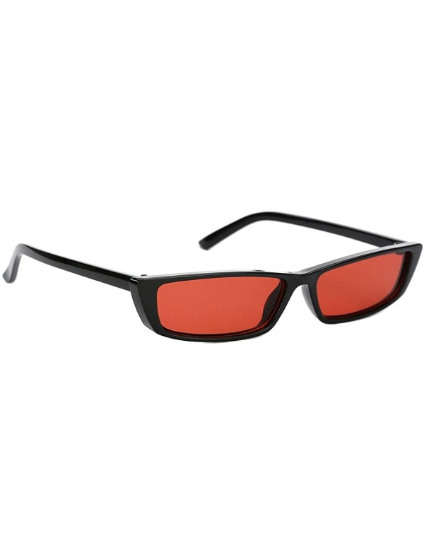 Goggle Women Rectangle Small Frame Sunglasses Fashion Designer Square Shades - Black Frame/Red Lens - CW18C77Z998 $10.73