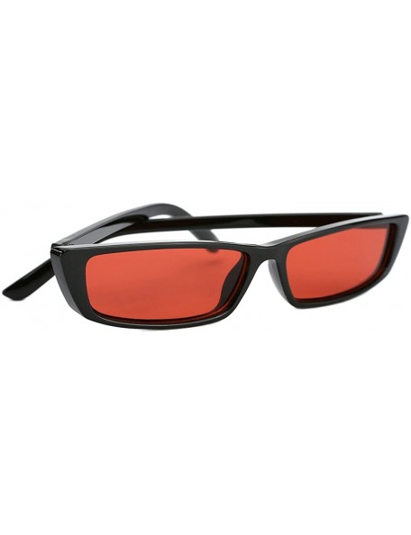 Goggle Women Rectangle Small Frame Sunglasses Fashion Designer Square Shades - Black Frame/Red Lens - CW18C77Z998 $10.73