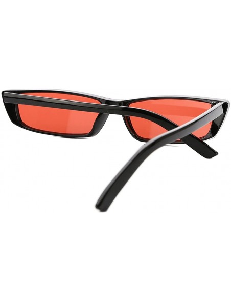 Goggle Women Rectangle Small Frame Sunglasses Fashion Designer Square Shades - Black Frame/Red Lens - CW18C77Z998 $10.73