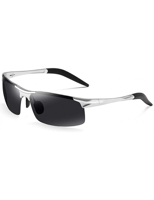 Goggle Mens Sports Polarized Sunglasses Al-Mg UV Protection Sunglasses for Men Driving Fishing - S1-silver/Black Grey - CP18Q...