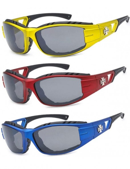 Sport 3 Pairs Padded Foam Wind Resistant Riding Sunglasses - Yellow/Red/Blue - CC12O0AFU9O $24.13