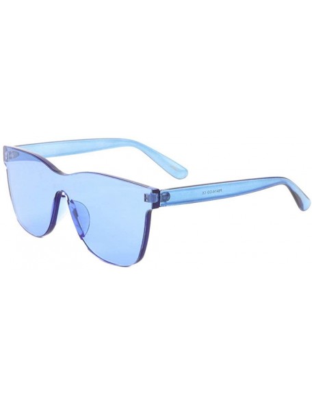 Rimless Tahiti Thick Square Bold Shield Mono Sunglasses - Blue Transparent Frame - CK18L9XZ7UC $11.55