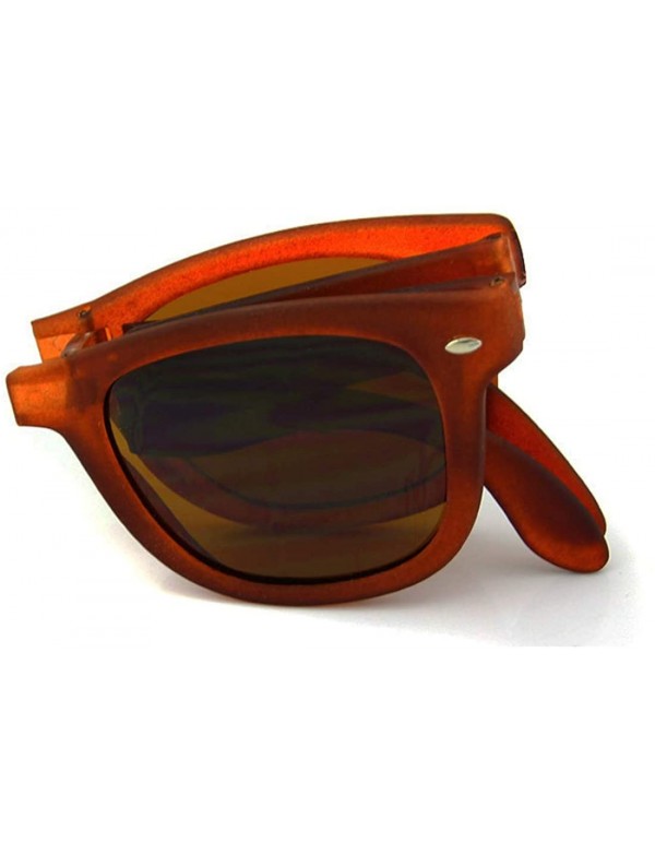Square Foldable Sunglasses for Women Men's Rectangular Mirrored Lens Classic UV Dark Glasses - Brown Frame/Brown Lens - CX18R...
