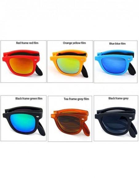 Square Foldable Sunglasses for Women Men's Rectangular Mirrored Lens Classic UV Dark Glasses - Brown Frame/Brown Lens - CX18R...
