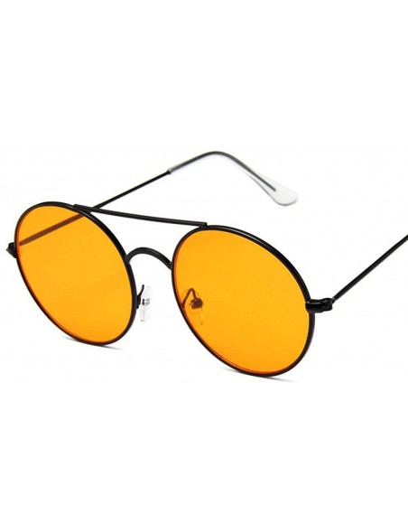 Aviator Sunglasses Women Vintage Round Ocean Color Lens Mirror Sunglasses Black Black - Gold Tea - C618Y3OONT6 $7.32