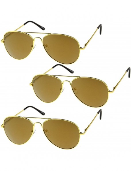 Aviator Classic Metal Frame Spring Hinges Color Mirror Lens Aviator Sunglasses 56mm - 3-pack - Gold - CG12K05ALK9 $14.05