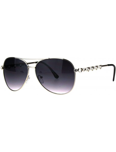 Aviator Womens Rhinestone Bling Heart Jewel Diva Metal Rim Pilot Sunglasses - Silver - CC1836TZQUI $10.03