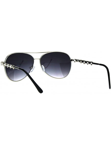 Aviator Womens Rhinestone Bling Heart Jewel Diva Metal Rim Pilot Sunglasses - Silver - CC1836TZQUI $10.03