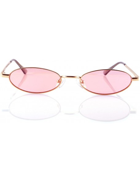 Round Vintage Slim Wide Open Oval Flat Lens Smoke Color Tinted Sunglasses A176 - Pink - CL18GD6O5II $14.42