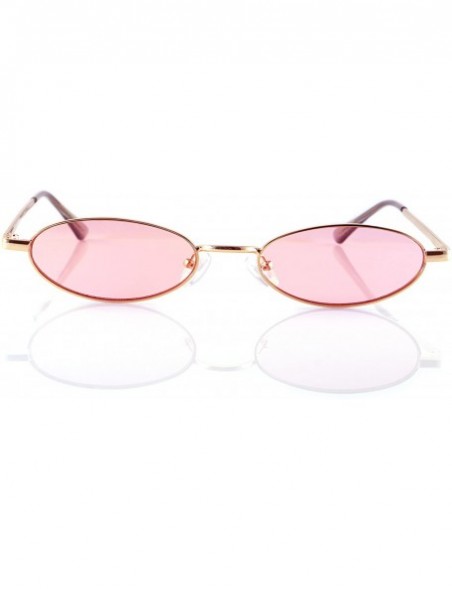 Round Vintage Slim Wide Open Oval Flat Lens Smoke Color Tinted Sunglasses A176 - Pink - CL18GD6O5II $14.42