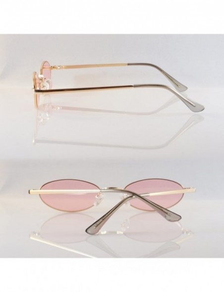 Round Vintage Slim Wide Open Oval Flat Lens Smoke Color Tinted Sunglasses A176 - Pink - CL18GD6O5II $14.42