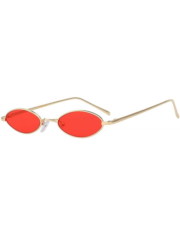 Oval Oval Ultra Thin Small Skinny Slim Narrow Metal Frame Sunglasses Colored Lens - .Gold-red - C718HZOCO84 $8.32