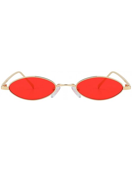 Oval Oval Ultra Thin Small Skinny Slim Narrow Metal Frame Sunglasses Colored Lens - .Gold-red - C718HZOCO84 $8.32