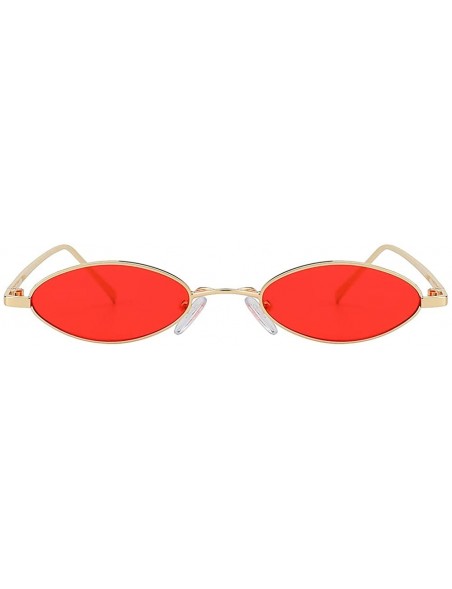 Oval Oval Ultra Thin Small Skinny Slim Narrow Metal Frame Sunglasses Colored Lens - .Gold-red - C718HZOCO84 $8.32