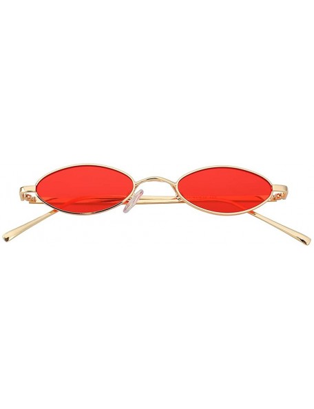 Oval Oval Ultra Thin Small Skinny Slim Narrow Metal Frame Sunglasses Colored Lens - .Gold-red - C718HZOCO84 $8.32