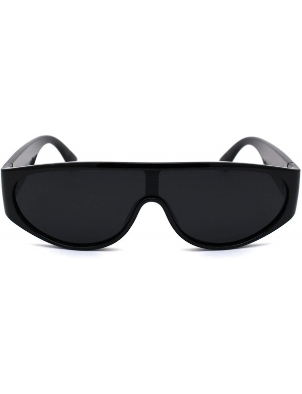 Rectangular Narrow Flat Top Shield Retro Mod Plastic Fashion Sunglasses - All Black - CM190R32S4S $14.51