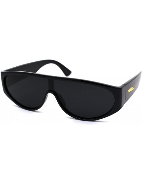Rectangular Narrow Flat Top Shield Retro Mod Plastic Fashion Sunglasses - All Black - CM190R32S4S $14.51