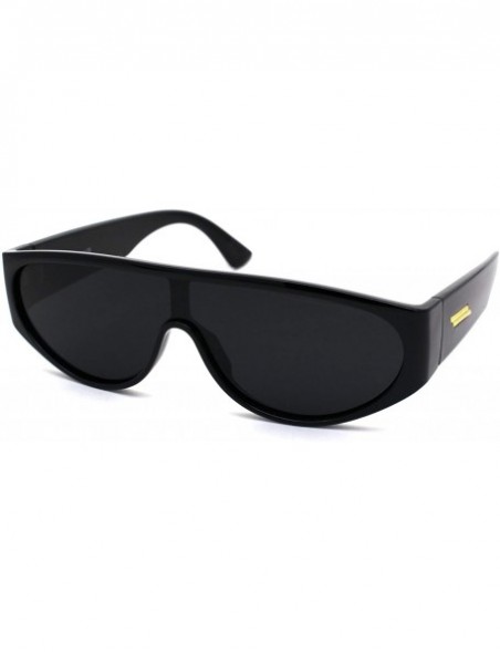 Rectangular Narrow Flat Top Shield Retro Mod Plastic Fashion Sunglasses - All Black - CM190R32S4S $14.51