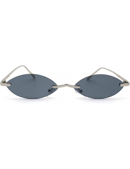Oval Oval Rimless Pimp Dad Shade Metal Bridge Vintage Sunglasses - Silver Black - C2196243RSY $15.18