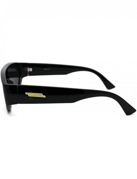 Rectangular Narrow Flat Top Shield Retro Mod Plastic Fashion Sunglasses - All Black - CM190R32S4S $14.51