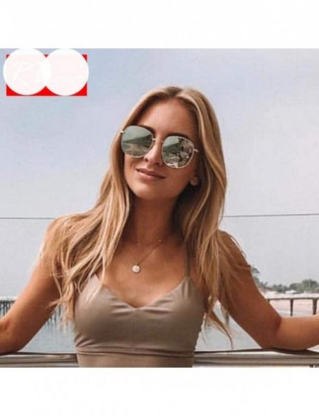 Aviator 2019 Vintage Large Frame Women Sunglasses Lady Luxury Retro Metal BlackBlue - Goldpink - CO18Y3N862I $9.12