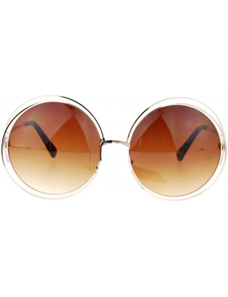 Round Womens Round Double Wire Metal Rim Oversize Circle Lens Sunglasses - Gold Brown - CV122BLSTFP $8.21
