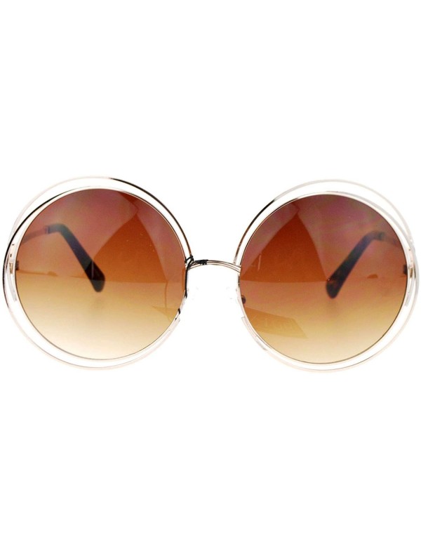 Round Womens Round Double Wire Metal Rim Oversize Circle Lens Sunglasses - Gold Brown - CV122BLSTFP $8.21