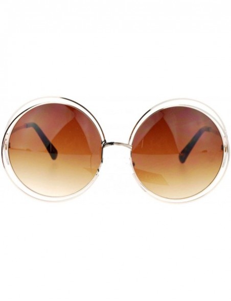 Round Womens Round Double Wire Metal Rim Oversize Circle Lens Sunglasses - Gold Brown - CV122BLSTFP $8.21