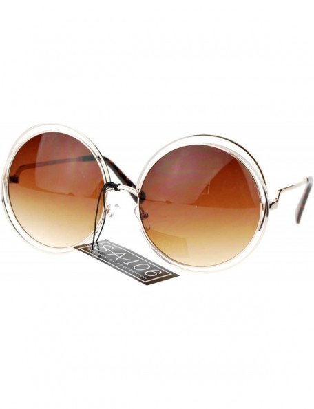 Round Womens Round Double Wire Metal Rim Oversize Circle Lens Sunglasses - Gold Brown - CV122BLSTFP $8.21