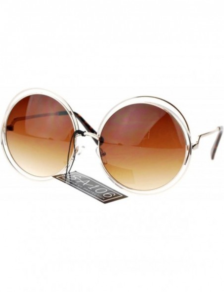 Round Womens Round Double Wire Metal Rim Oversize Circle Lens Sunglasses - Gold Brown - CV122BLSTFP $8.21