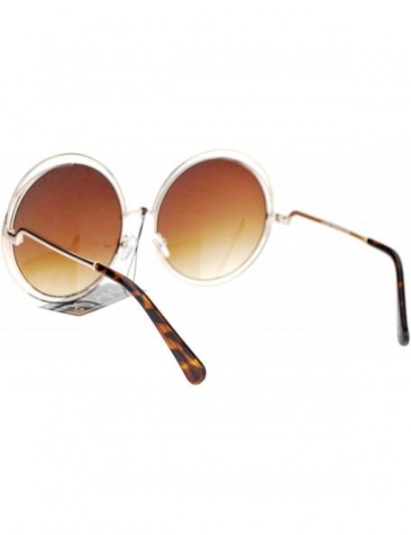 Round Womens Round Double Wire Metal Rim Oversize Circle Lens Sunglasses - Gold Brown - CV122BLSTFP $8.21