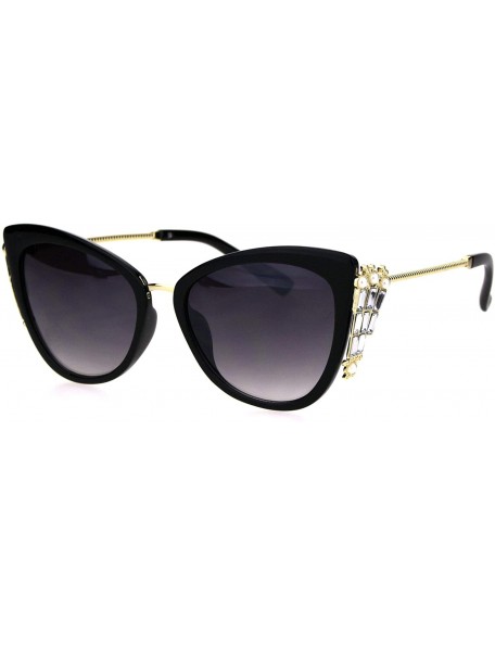Cat Eye Womens Side Visor Shadelier Rhinestone Jewel Cat Eye Mod Sunglasses - Black Smoke - CH18HSID27G $15.26