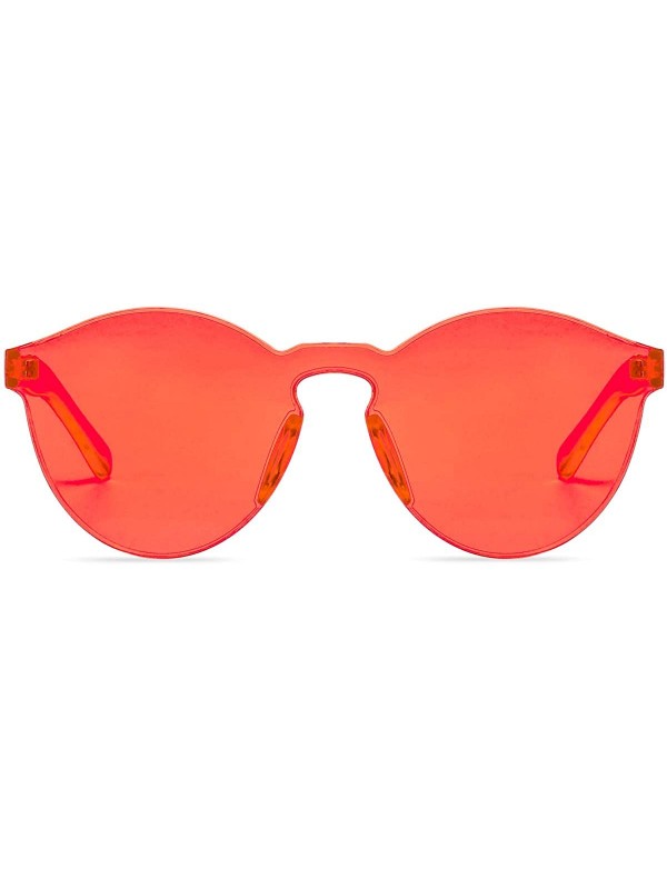 Round One Piece Rimless Sunglasses Transparent Candy Color Tinted Eyewear - Coral - CS18SMZYOQ3 $9.89