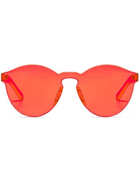 Round One Piece Rimless Sunglasses Transparent Candy Color Tinted Eyewear - Coral - CS18SMZYOQ3 $9.89