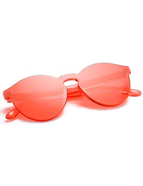 Round One Piece Rimless Sunglasses Transparent Candy Color Tinted Eyewear - Coral - CS18SMZYOQ3 $9.89