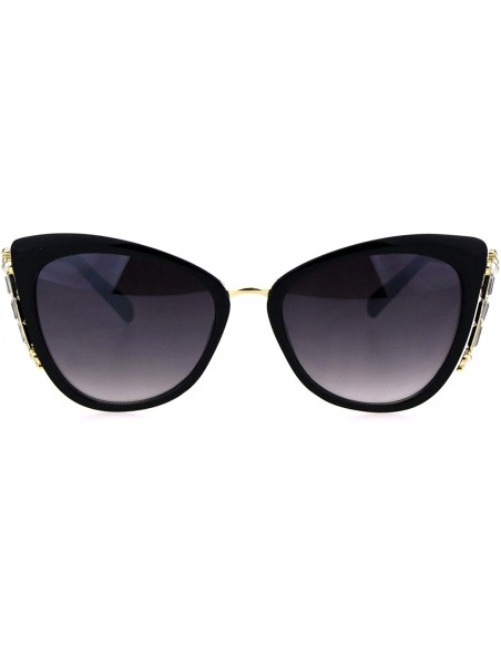 Cat Eye Womens Side Visor Shadelier Rhinestone Jewel Cat Eye Mod Sunglasses - Black Smoke - CH18HSID27G $15.26