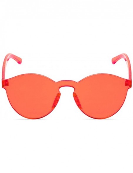 Round One Piece Rimless Sunglasses Transparent Candy Color Tinted Eyewear - Coral - CS18SMZYOQ3 $9.89